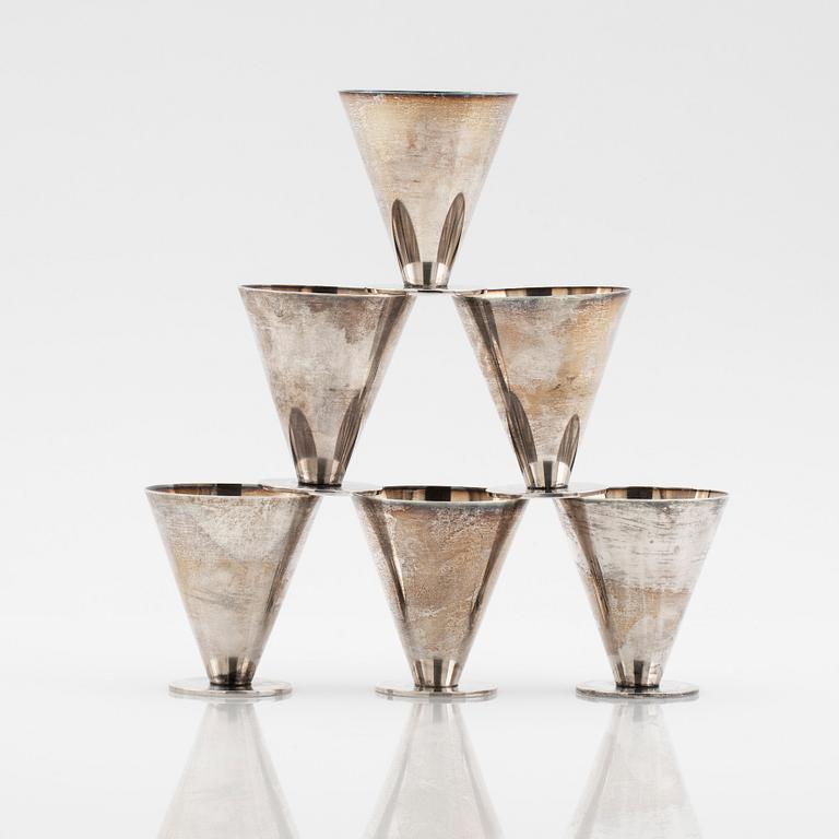 Wiwen Nilsson, cocktail glasses, 6 pcs., silver, Lund, 1957-63.
