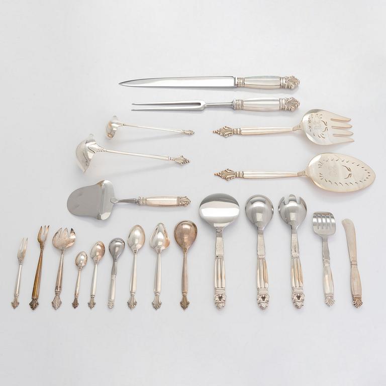 Johan Rodhe, bestickuppsättning, 48 delar, sterlingsilver, "Dronning/Acanthus", Georg Jensen, Danmark, efter 1945.