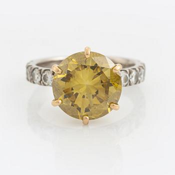 Colour treated yellow brilliant cut 6,20 ct diamond ring, Patrik af Forselles.