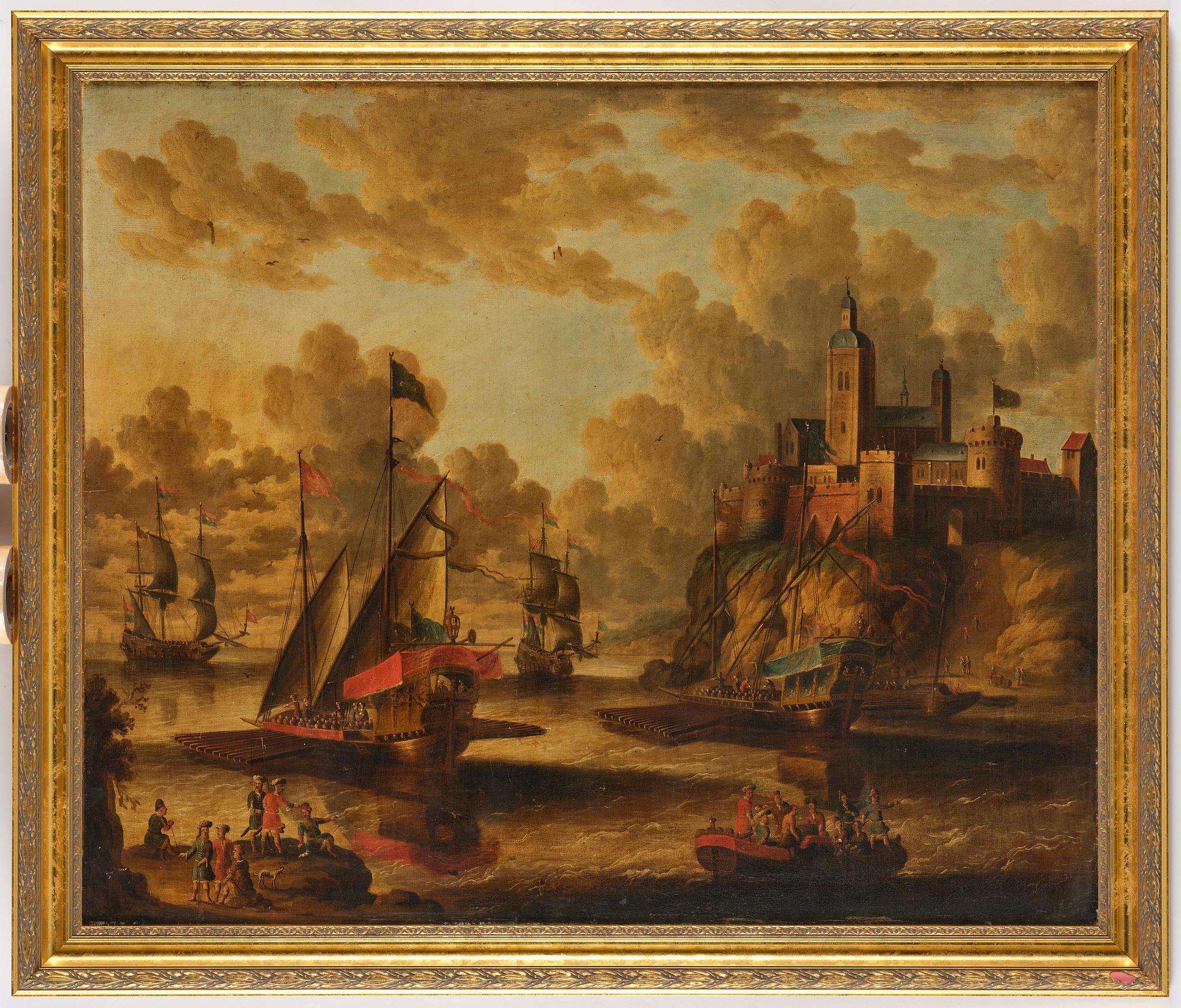 Peter van den Velde, follower of, Ship below the castle.