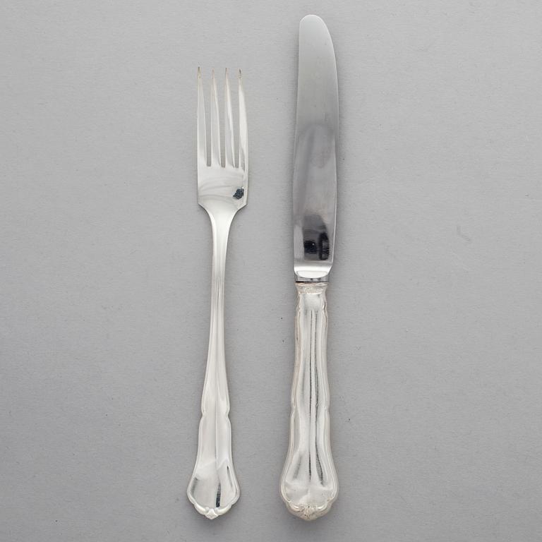 BESTICK, 10+10 st, silver, Chippendale, finska stämplar 1960- och 1970-tal. Knivbladen stål, Hackman.
