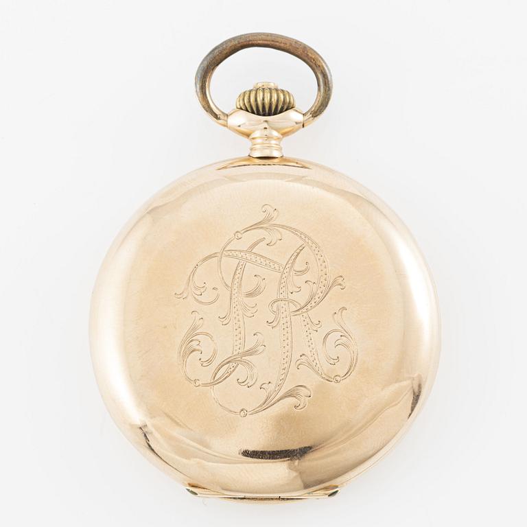 Alpina, pocket watch, hunter, 14K gold, 53 mm.