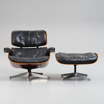 Charles & Ray Eames, a 'Lounge chair' and ottoman, Vitra 1960-1970s.