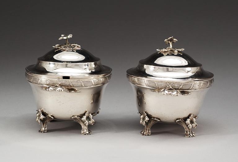 A pair of Swedish 18th century silver sugar-bowls, makers mark of Fredrik Petersson Ström, Stockholm 1777.