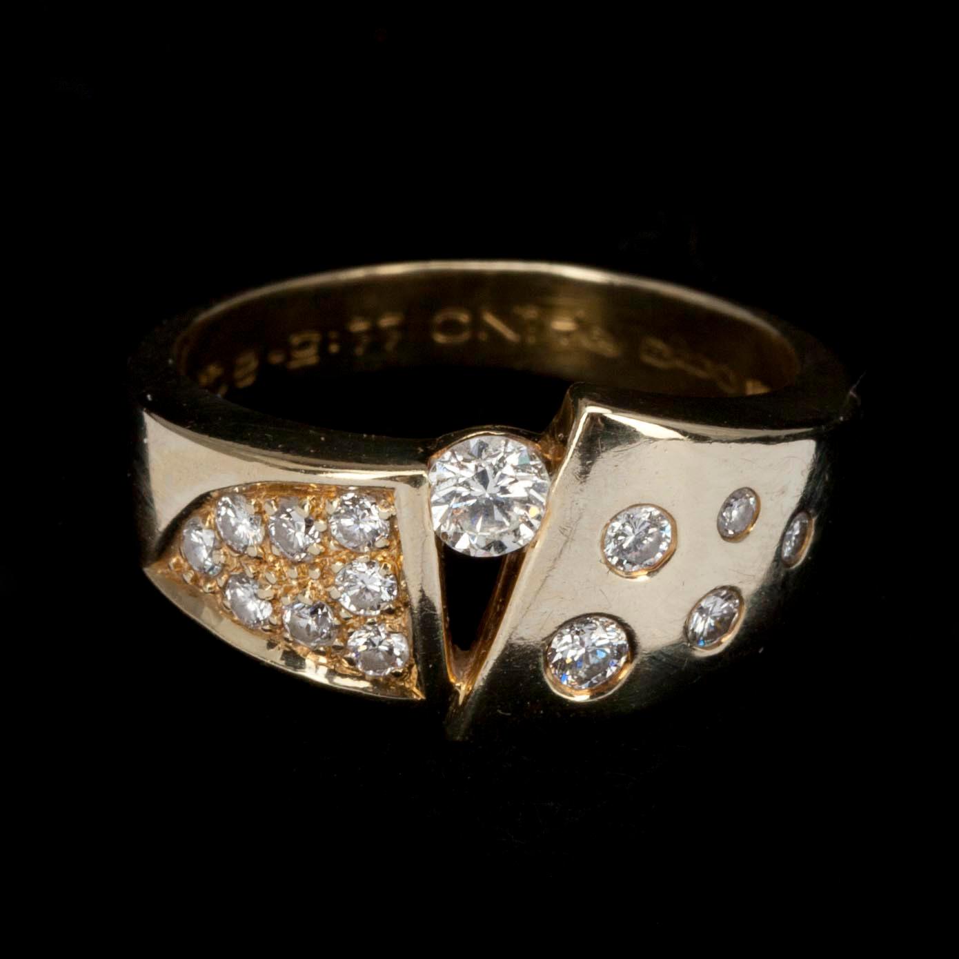 RING, guld 14K, briljantslipade diamater. Finska kontrollstämplar 1996. Vikt tot. 5,6 g.