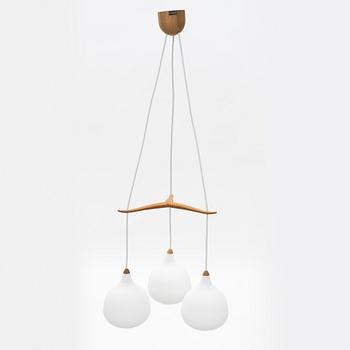 Uno & Östen Kristiansson, an oak and glass ceiling light, Luxus, Vittsjö.