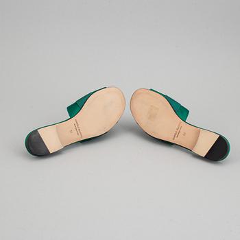 Manolo Blahnik, a pair of green satin sandals, size 38.