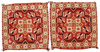 227. Cushions, 1 pair, double-interlocked tapestry, ca 48,5-50,5 x 49-50,5 and 48,5-50 x 48,5-50,5 cm, Scania  around 1834,