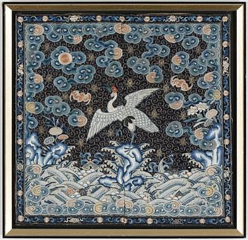 SIDENBRODERI, rangmärke, s.k. Buzi, Kina, sannolikt sen Qing.