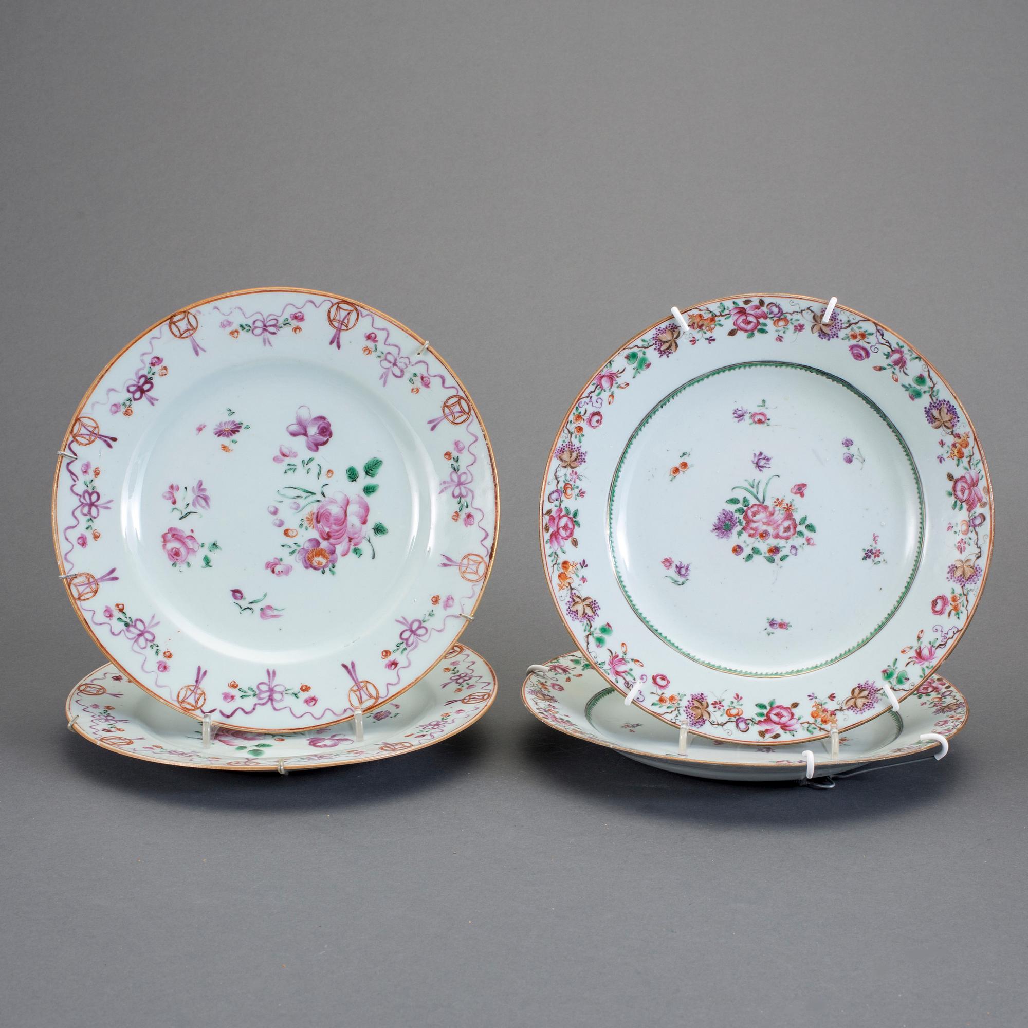 TALLRIKAR, 9 st, kompaniporslin, Kina, Qianlong (1736-95).