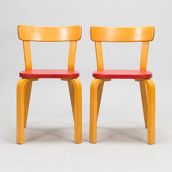 Alvar Aalto, a mid 20th century folding table, four chairs and two stools for Artek.