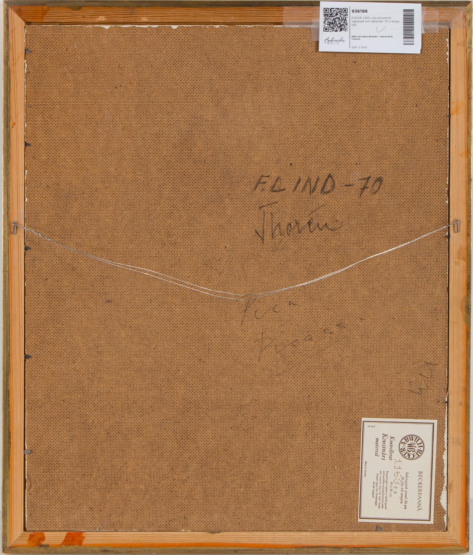 FOLKE LIND, olja på pannå, signerad och daterad -70 a tergo.