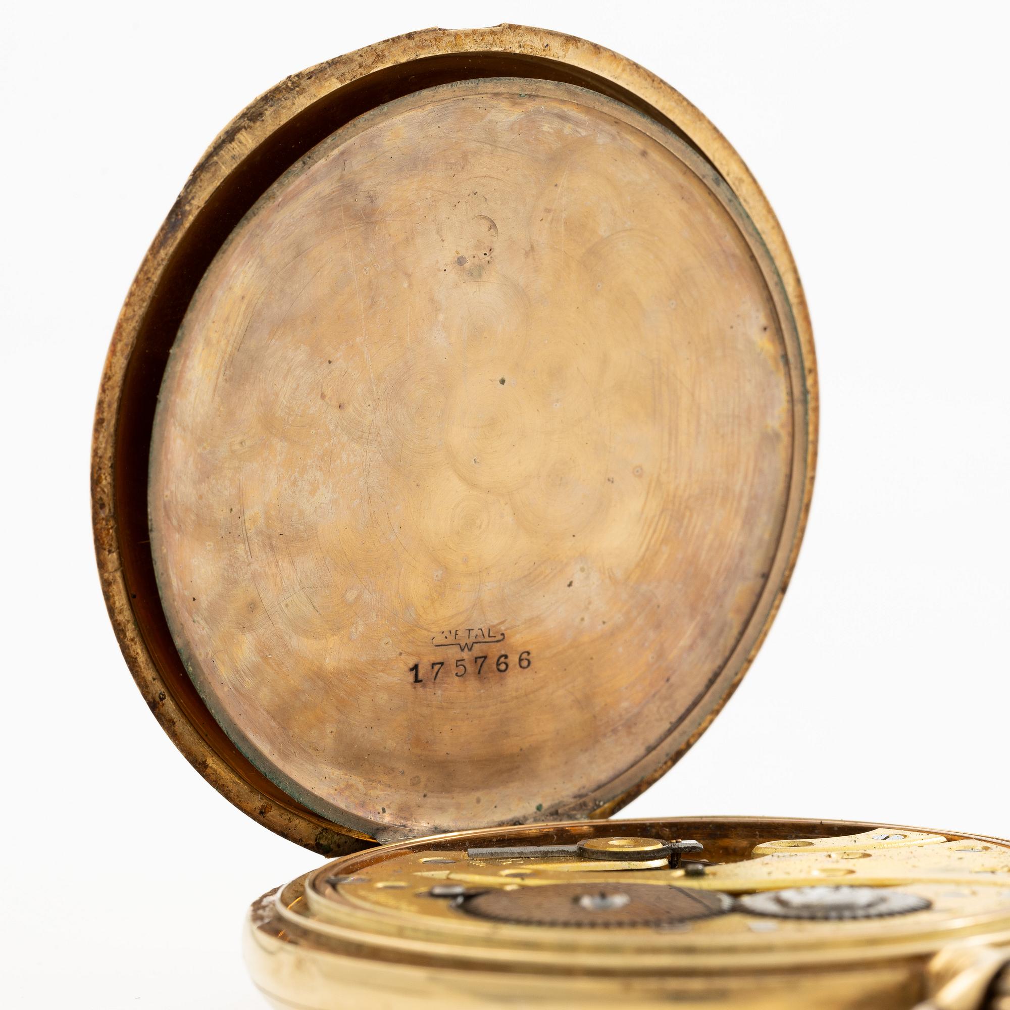 Pocket watch, Alpina, 14K gold, hunter, chain in 18K gold.