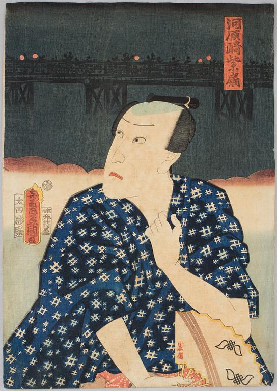 KUNISADA, also known as Toyokuni III (1786-1864), color woodblock print. Japan, 19th century. Figures.