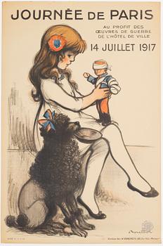 FRANCISQUE POULBOT, a lithographic vintage poster, 'Journée de Paris', Editeur Imp. H. Chachoin, Paris, France, 1917.