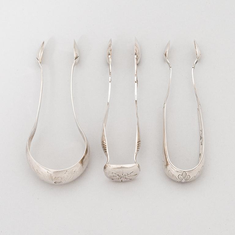 Sokeripihtejä, 3 kpl, hopeaa, Turku, Porvoo ja Göteborg 1841-46.