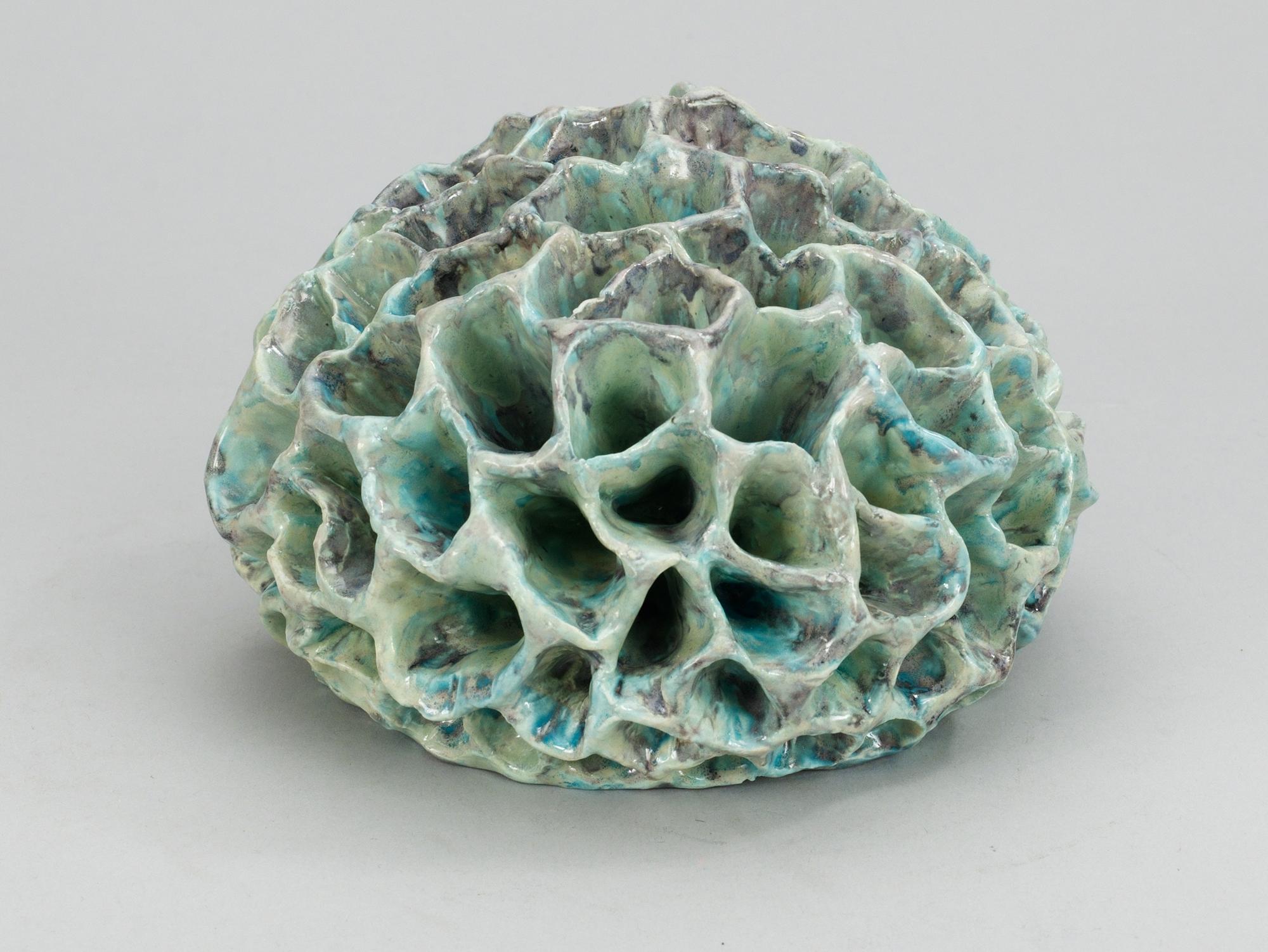 A Hans Hedberg faience sculpture of a sponge, Biot, France.