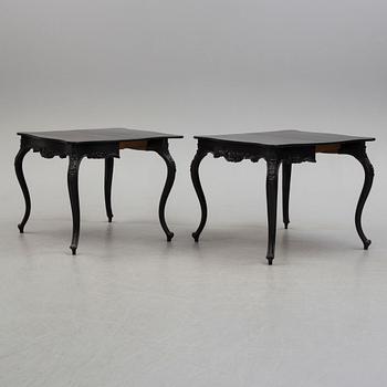 A pair of end of the 19th century new rococo style painted card tables.