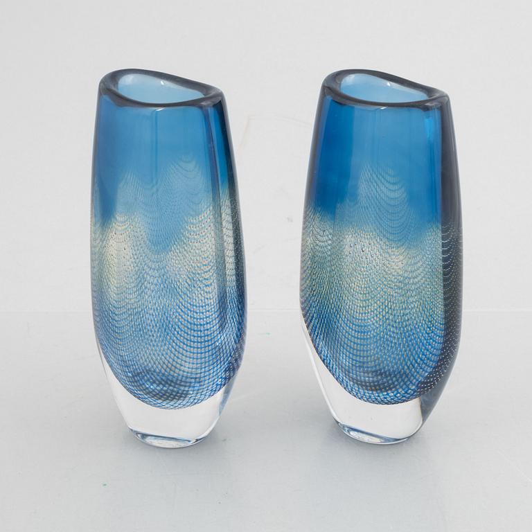 Sven Palmqvist, a pair of 'Kraka' glass vases, Orrefors.