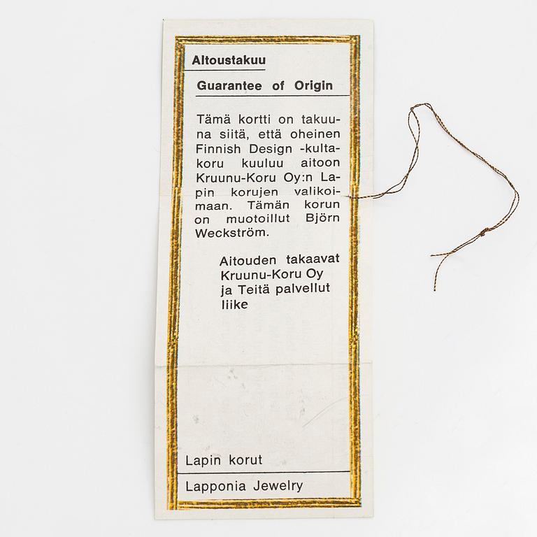 Björn Weckström, kaulakoru, "Semiramis", 14K kultaa ja turmaliineja. Lapponia 1973.