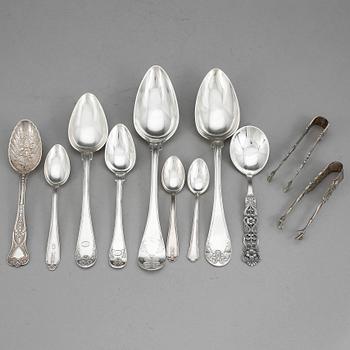 PARTI SILVER, 1845-1949. Bland annat Johan Blomstervall, Göteborg. Vikt ca 705 g.