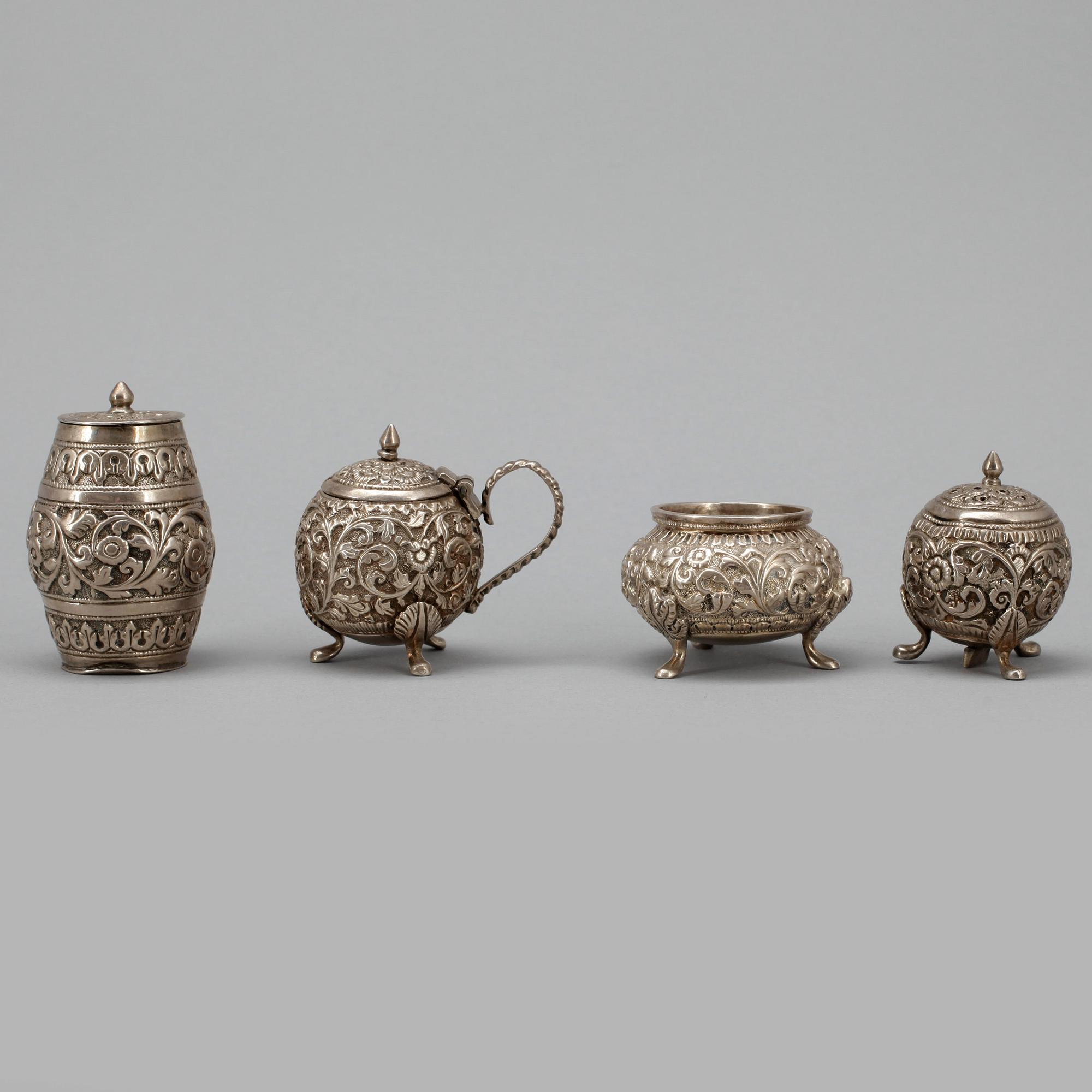 PARTI SILVER, 8 delar, Persien, 1800-/1900-tal, vikt ca 673 gram.