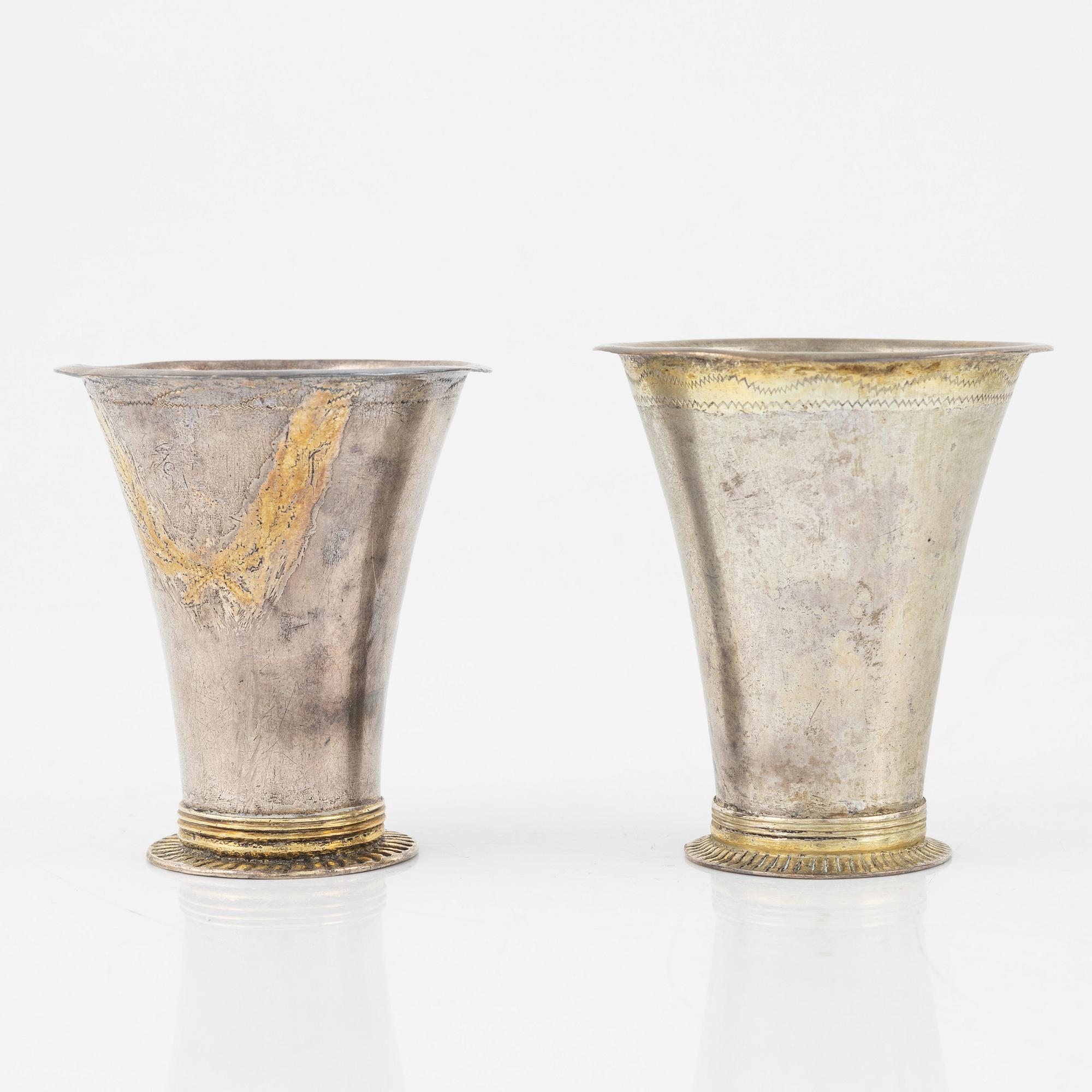 Five silver items, including beaker by Herman Hermansson, Marstrand, Sweden, 1796.