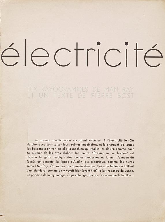 "Électricité - Dix rayogrammes de Man Ray et un texte de Pierre Bost", 1931.