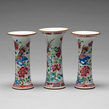 156. Three famille rose vases, Qing dynasty, Qianlong (1736-95).