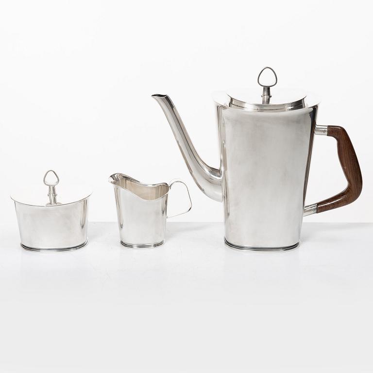 A three piece silver coffee-set, design Vera Ferngren, Guldsmedsaktiebolaget, Stockholm, Sweden 1964-1967.