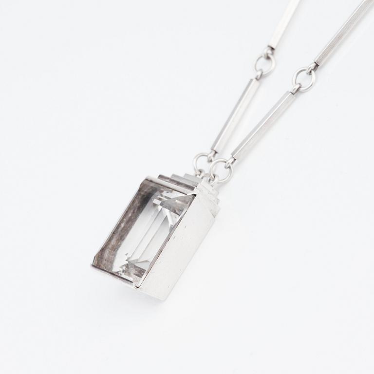 Wiwen Nilsson, a sterling silver and rock crystal pendant and chain, Lund, Sweden 1943.