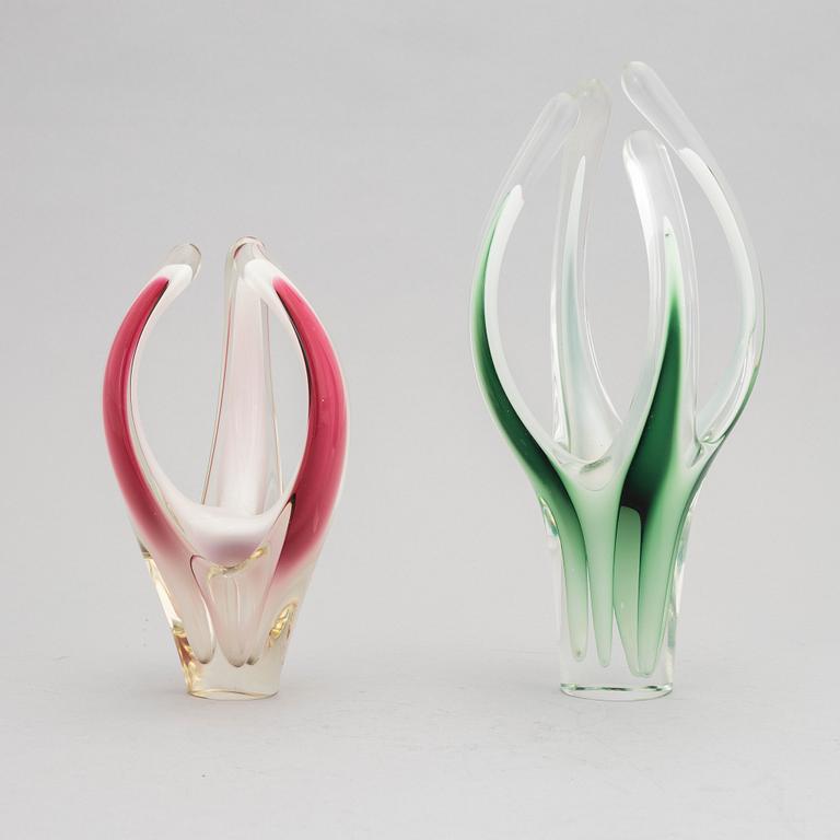 Paul Kedelv, vaser/skulpturer, 4 st, glas. Flygsfors Glasbruk.
