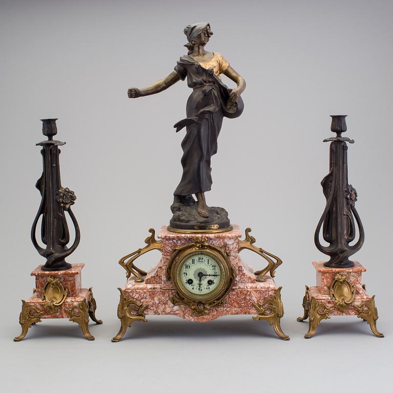 AUGUSTE MOREAU, table clock and chandeliers.