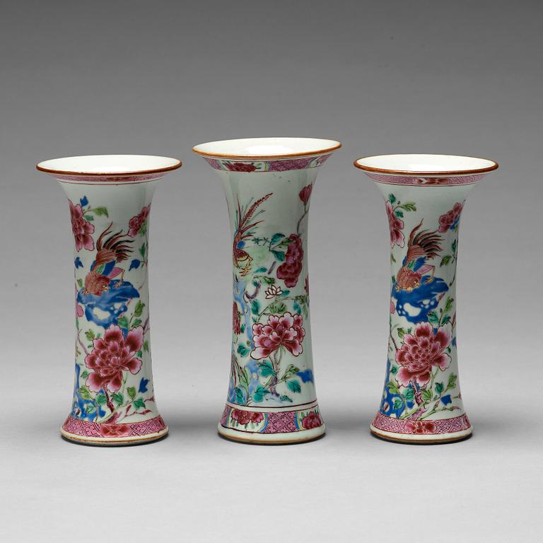 Three famille rose vases, Qing dynasty, Qianlong (1736-95).