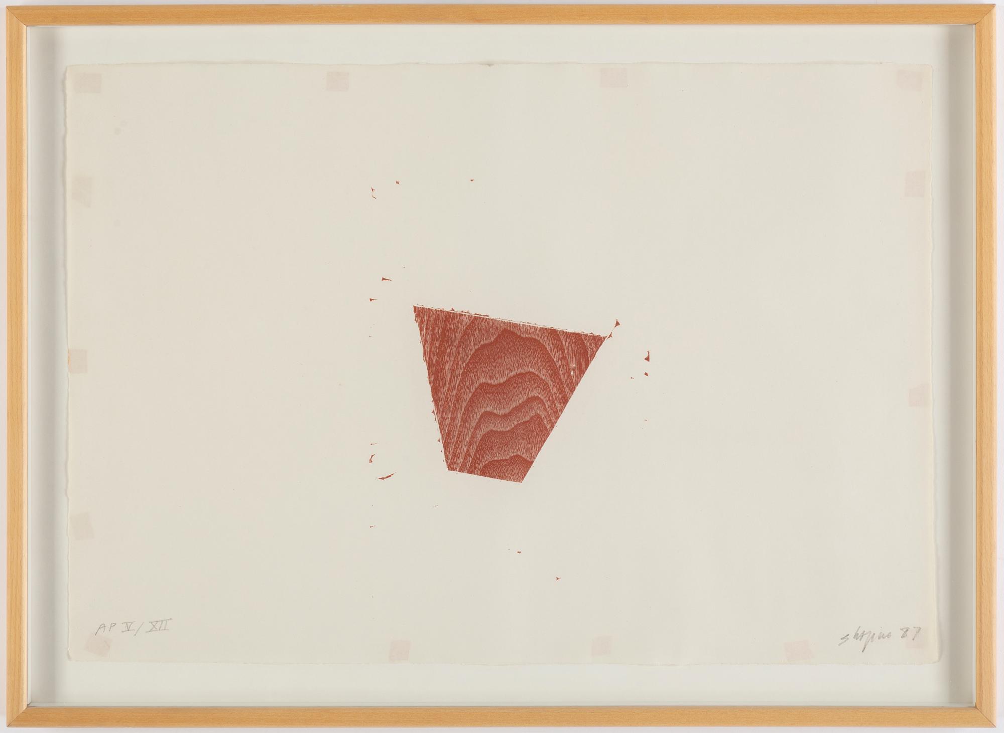 Joel Shapiro, woodcut, 1987, signed in pencil and numbered AP V/XII.