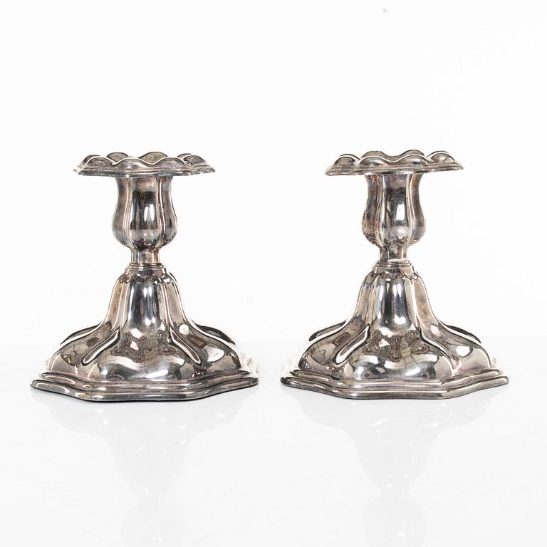 Ljusstakar, ett par, silver, C G Hallberg, 1955.
