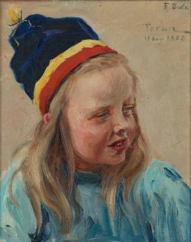 FANNY BRATE, olja på pannå, signerad och daterad 13 aug 1900.