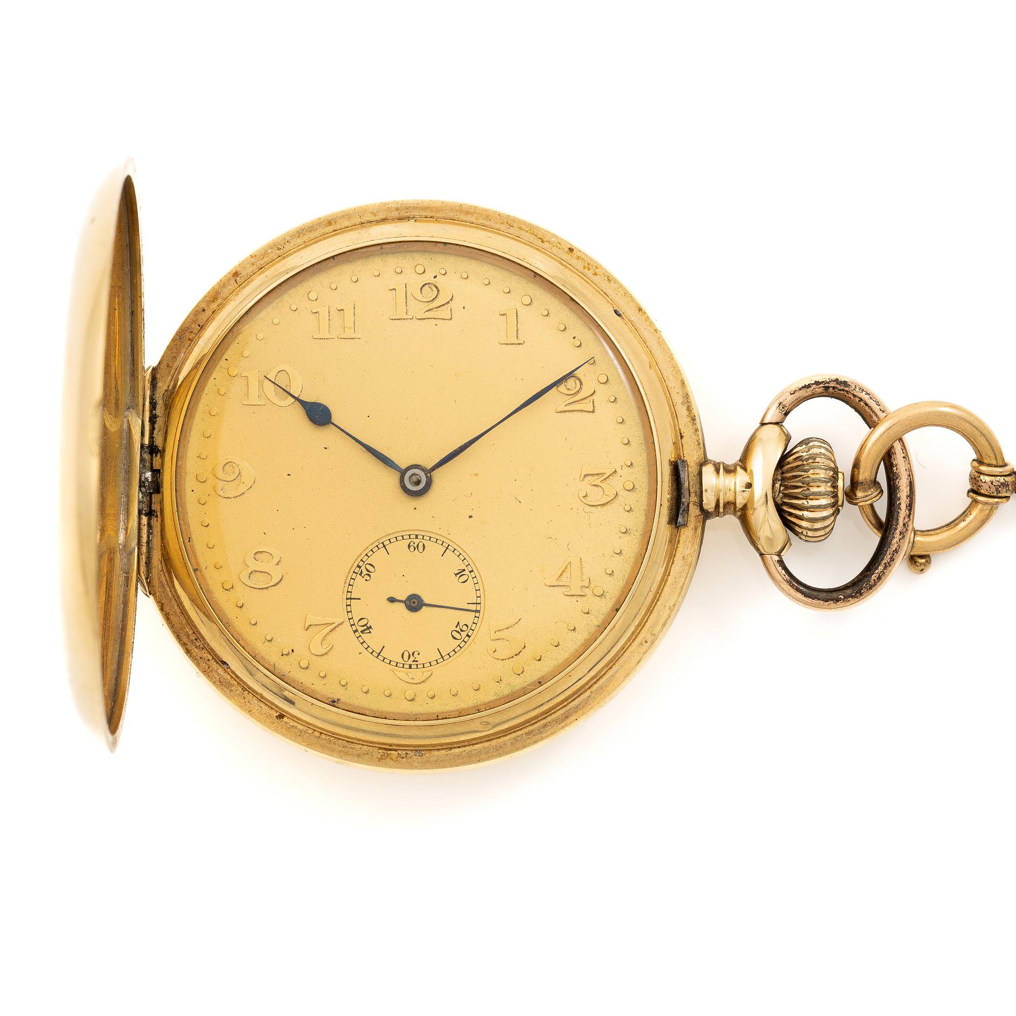 Pocket watch, Alpina, 14K gold, hunter, chain in 18K gold.