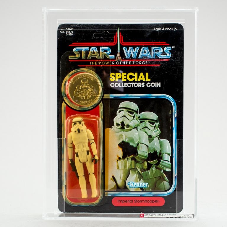 STAR WARS, Stormtrooper POTF 92 back AFA75 Y-EX+/NM, Kenner 1985.