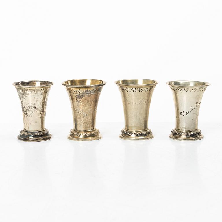 Ten Swedish silver beakers, mark of KG Markströms, Uppsala 1901-1908.