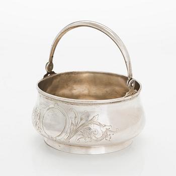 A silver sugar bowl and three silver beakers, Moscow early 20th-century .