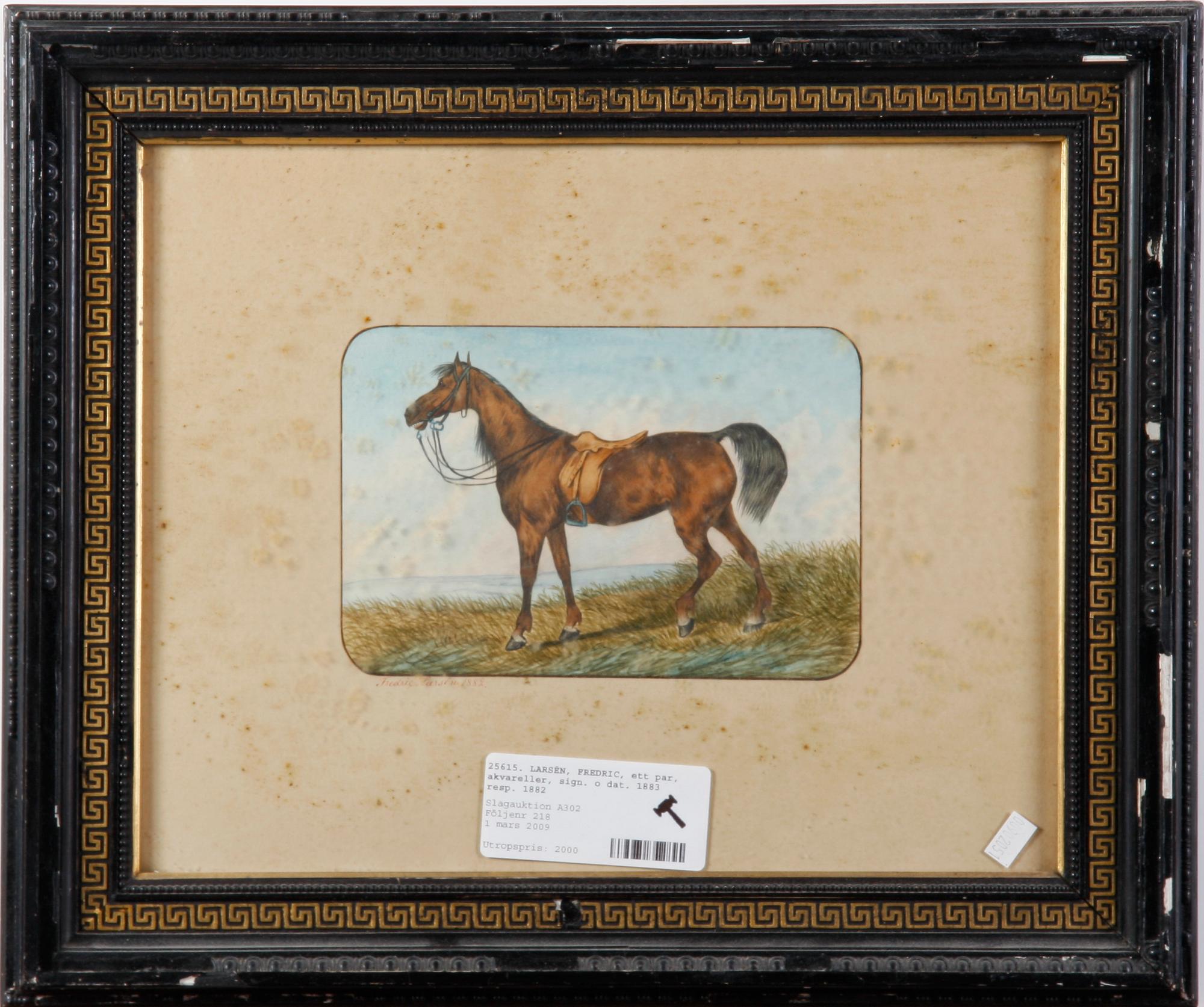 LARSÉN, FREDRIC, ett par, akvareller, sign. o dat. 1883 resp. 1882.