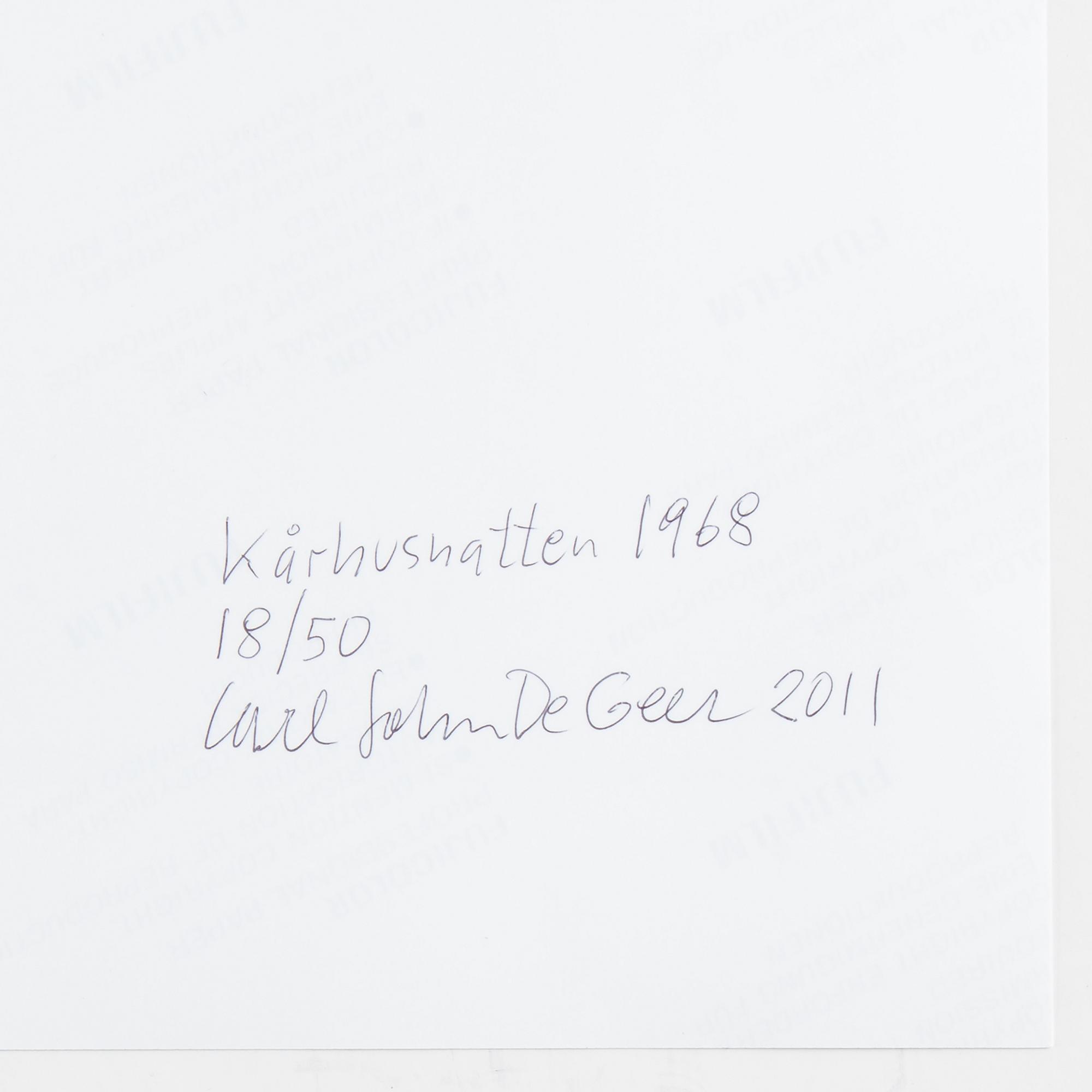 Carl Johan De Geer, fotografi, 2011, signerat 18/50 a tergo.