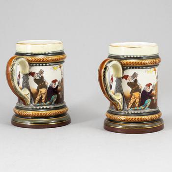 A pair of majolica tankards, Rörstrand, early 20th century.