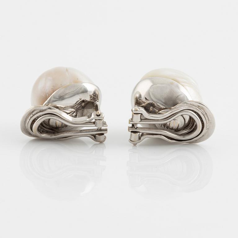 White gold and large baroque South sea pearl earrings.