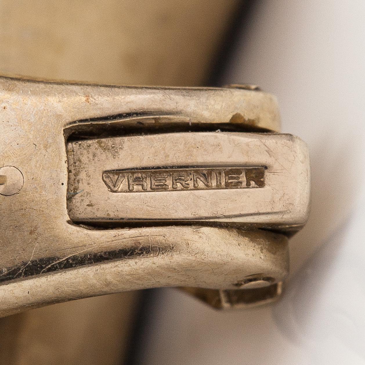 Vhernier, A pair of 18k gold "Fibula" earrings with black diamonds ca. 8.86 ct in total. Milano.