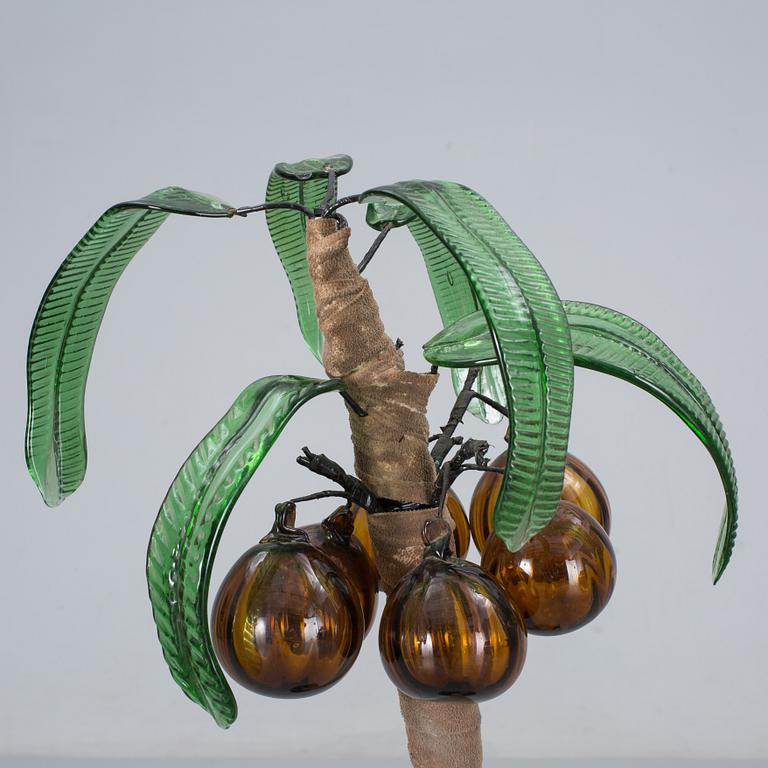 DEKORATIONSPALM, glas, trä och väv, 1900-talets andra hälft.