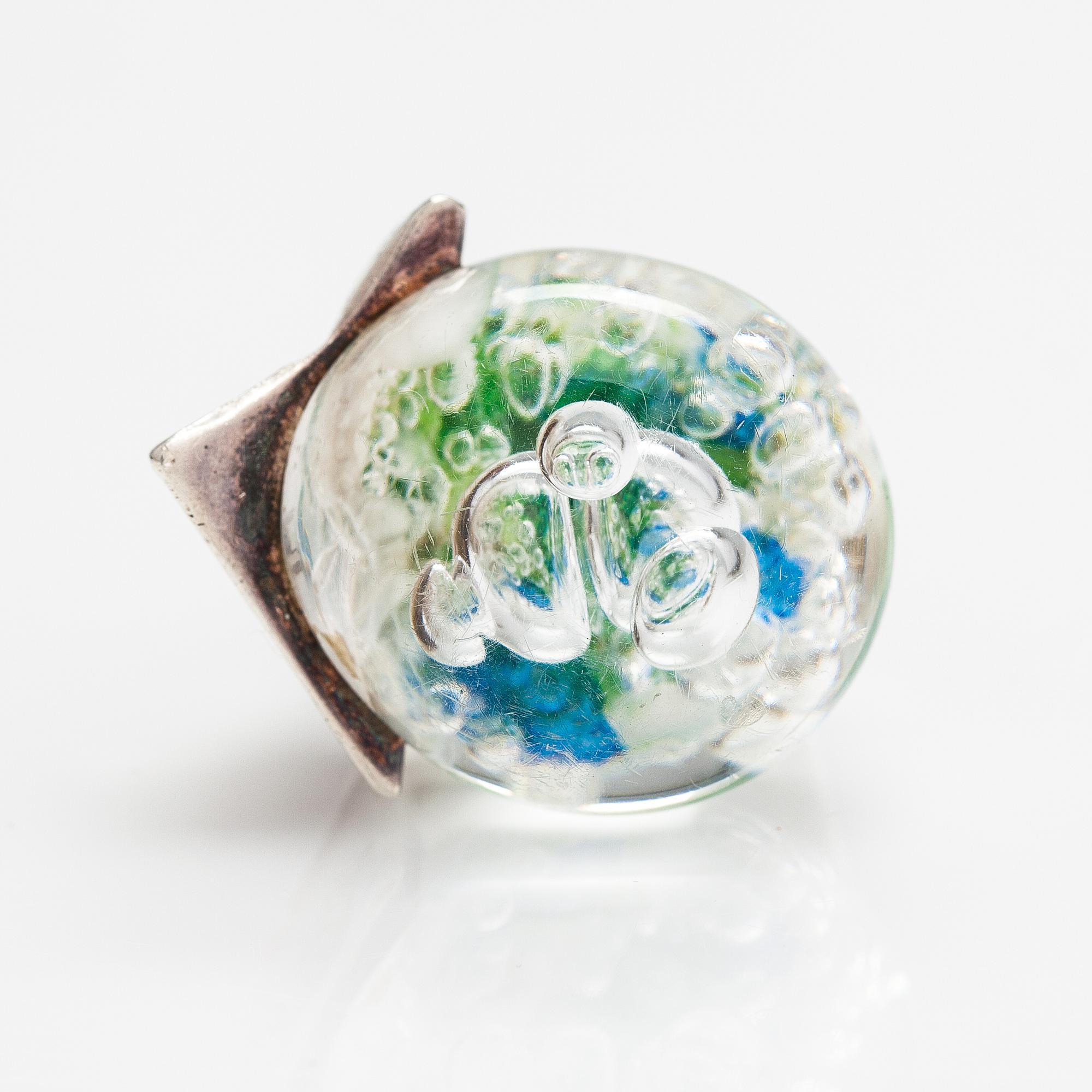 Björn Weckström, A stelring silver and acrylic ring "Petrified lake". Lapponia 1971.