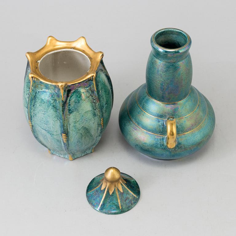 JOSEF EKBERG, a vase and a lidded urn, Gustavsberg 1930´s.