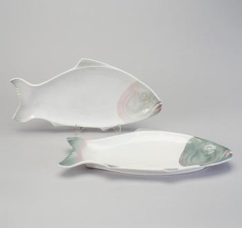 FISKFAT, 2 st, flintgods, Rörstrand och Göteborg, Jugend, 1910/20-tal.